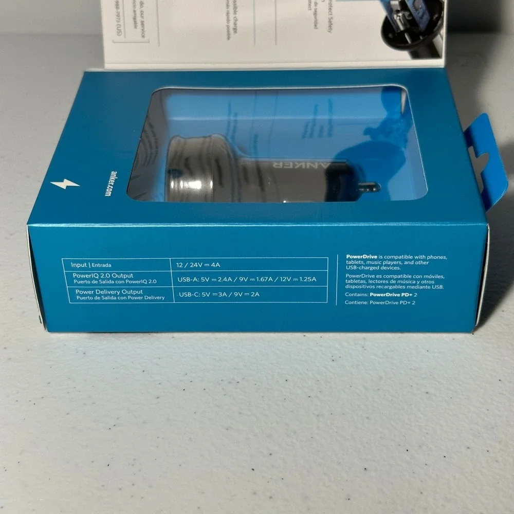 Anker PowerDrive PD+ 2 33W 2-Port USB-C USB-A Fast Car Charger Adapter Black New